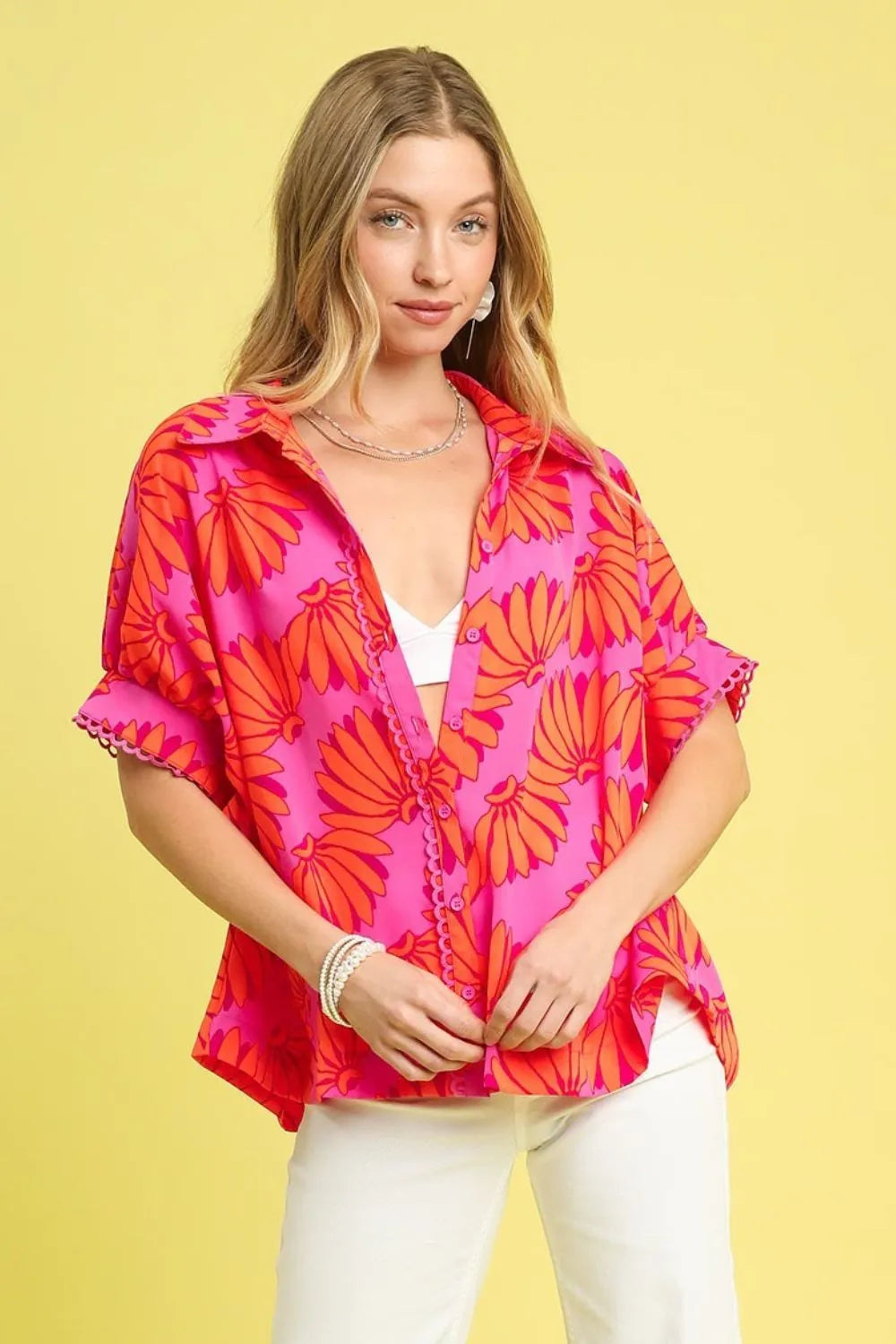 Umgee Printed Button-Up Relaxed Shirt - NeoKira Unlimited