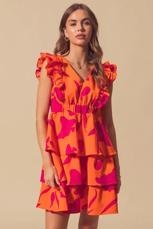 SO ME Floral V Neck Layered Dress with Elasticized Waist - NeoKira Unlimited