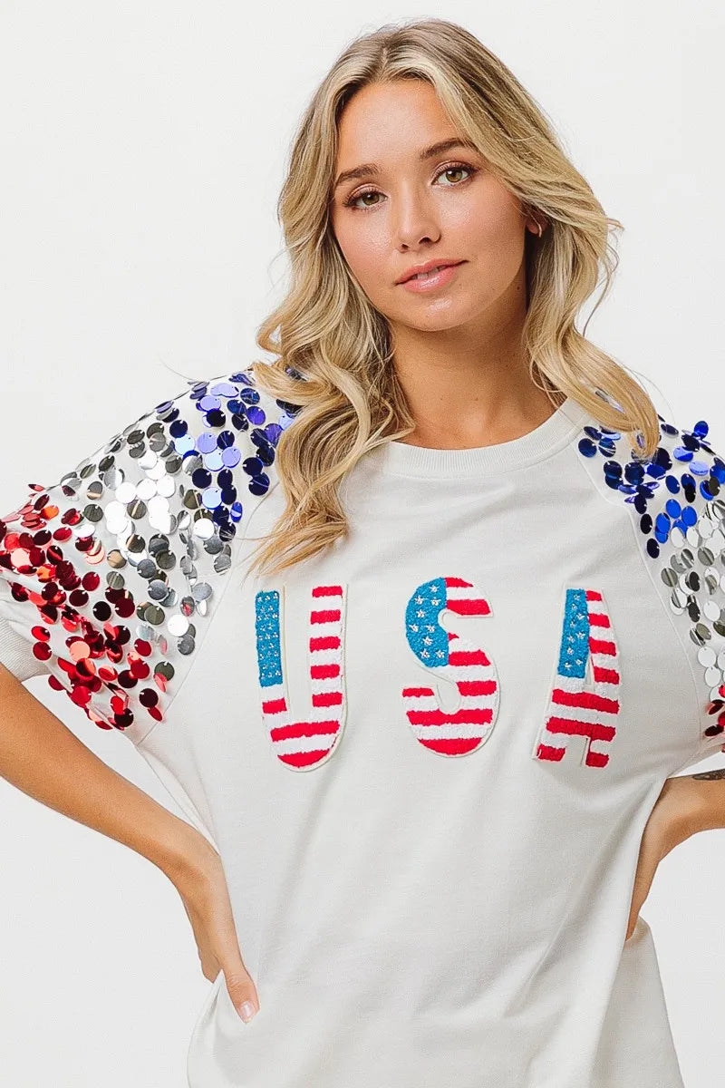 BiBi American Flag Theme Sequin Top - NeoKira Unlimited