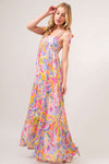 And The Why Full Size Printed Tie Shoulder Tiered Maxi Dress Maxi Dress Trendsi Multicolor S 