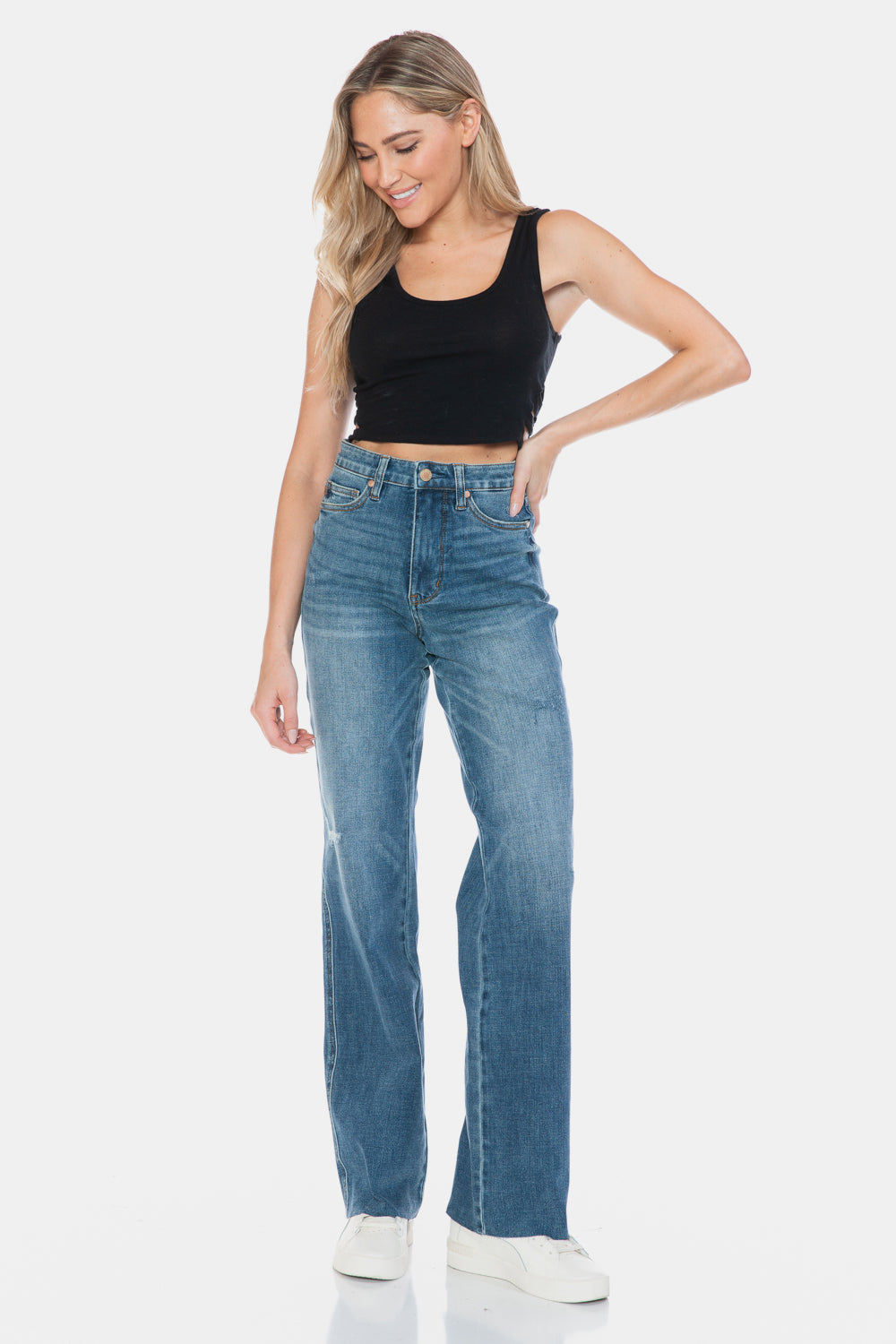 Judy Blue Full Size Tummy Control Cut Raw Hem Straight Jeans - NeoKira Unlimited
