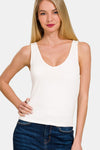 Zenana Double Layer V Neck Tank Tank Top Trendsi Off White S 