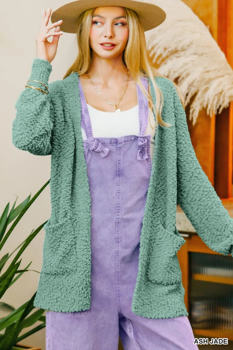 Zenana Popcorn Textured Long Sleeve Cardigan with Pockets Cozy Chic - NeoKira Unlimited