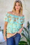 Printed Off Shoulder Smocked Top  Davi & Dani   