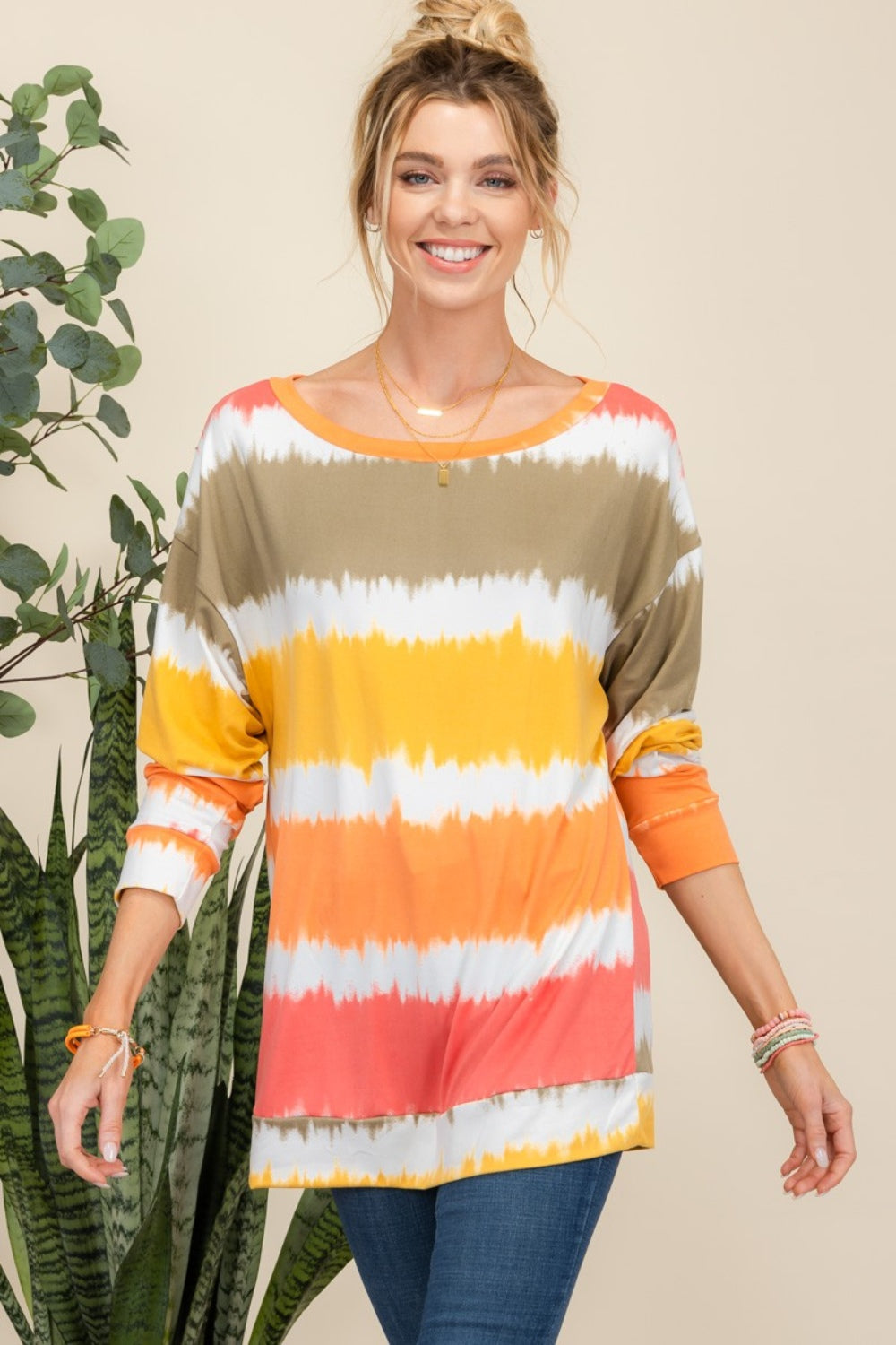 Celeste Full Size Striped Long Sleeve T-Shirt T-Shirt Trendsi Mustard Stripe S 