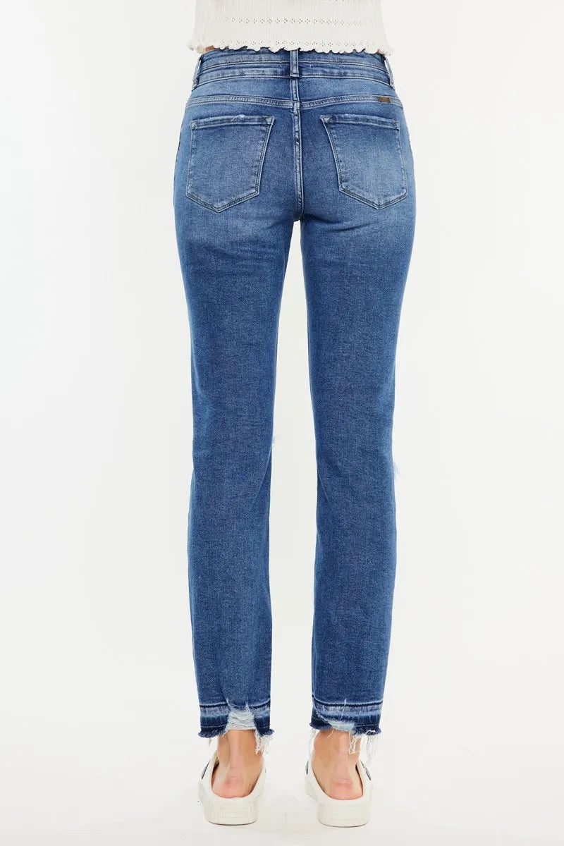 Kancan High Rise Distressed Slim Straight Jeans - NeoKira Unlimited