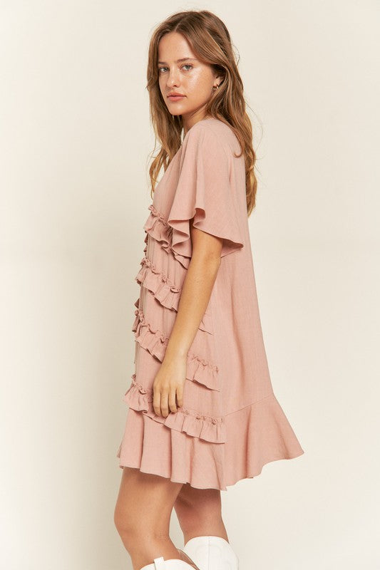 Jade By Jane Tiered Ruffle Mini Dress | Flowy Boho Chic Cotton Linen Style - NeoKira Unlimited