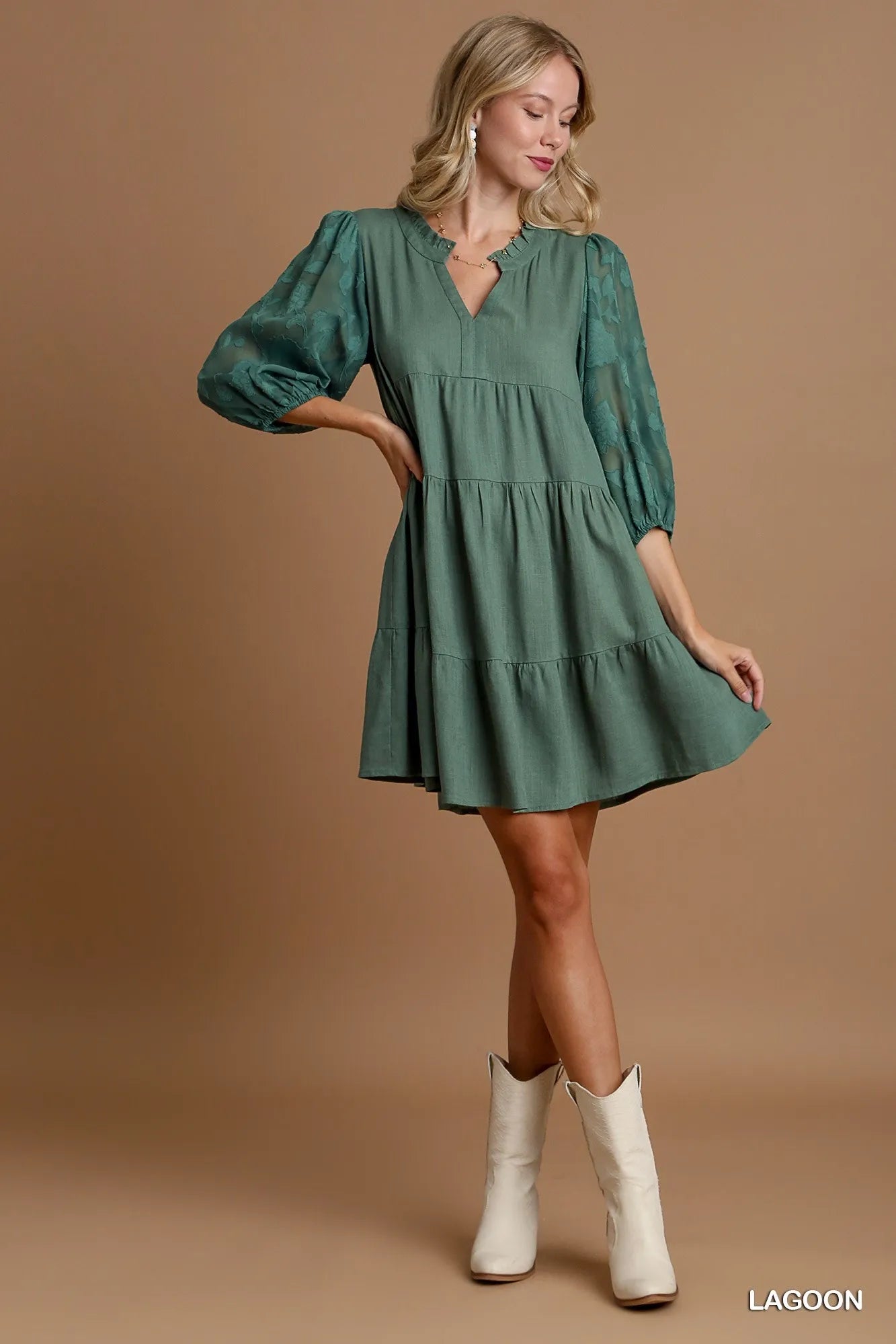 Umgee Floral Contrast Sleeve Tiered Dress – Boho Chic Statement - NeoKira Unlimited