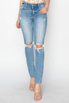 Risen Full Size High Rise Knee Distressed Skinny Jeans Jeans Trendsi Light 0(24) 