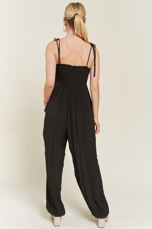 Jade By Jane Smocked Tie Strap Sleeveless Jumpsuit | Plus Size Summer Style - NeoKira Unlimited