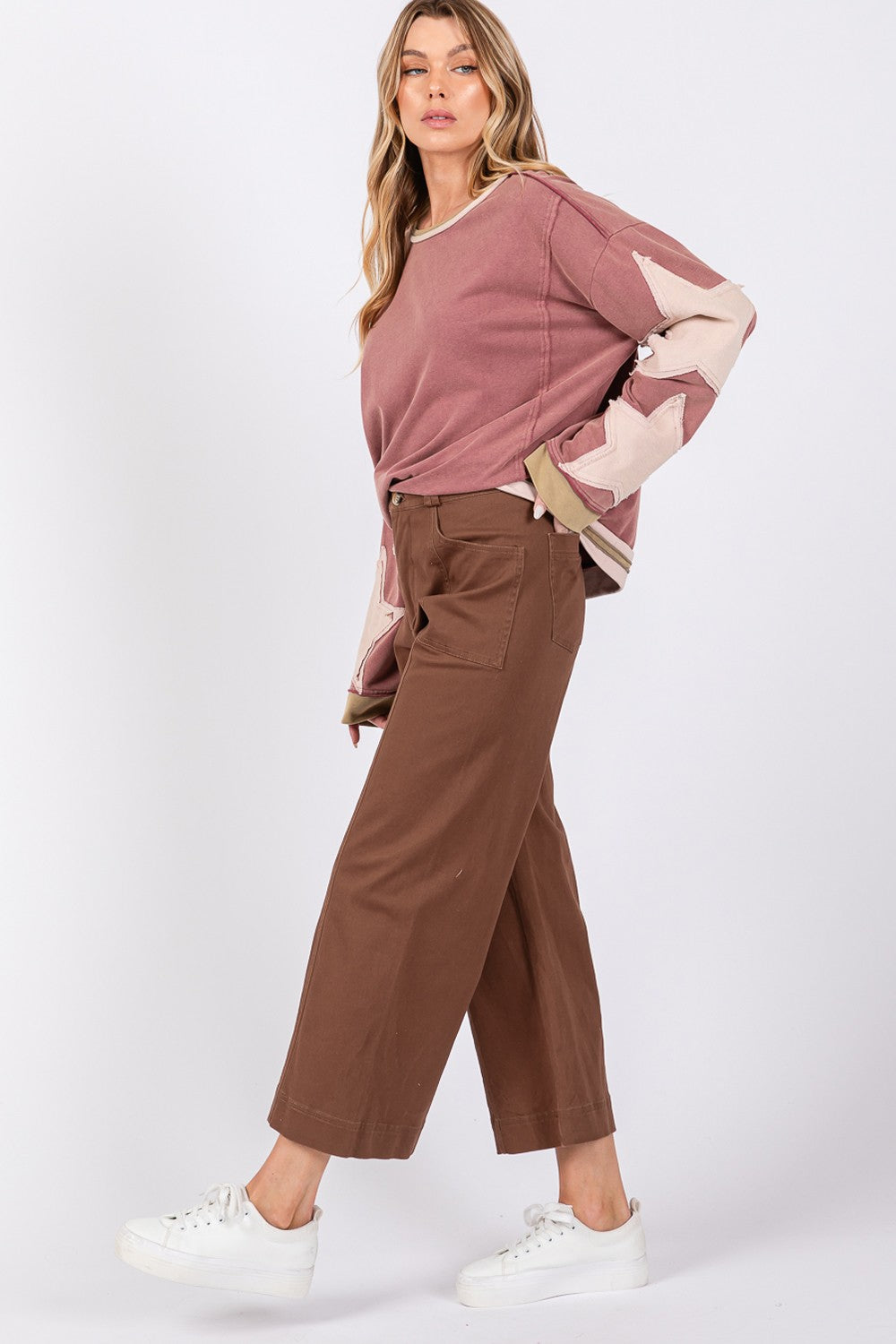 SAGE + FIG Wide Leg Cropped Pants Pants Trendsi   