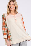 SAGE + FIG Exposed Seam Button Detail Plaid Top - NeoKira Unlimited