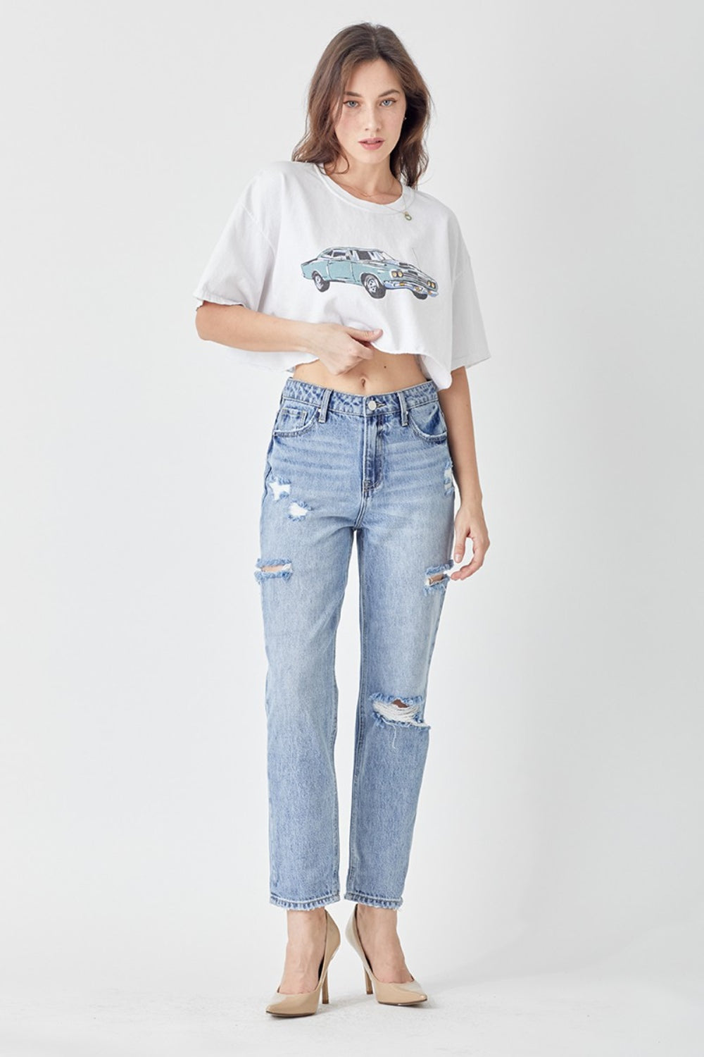 RISEN Distressed Slim Cropped Jeans Jeans Trendsi   