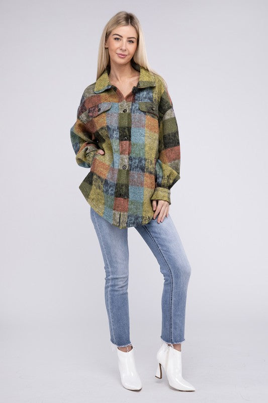 BiBi Loose Fit Buttoned Down Check Shirt Jacket Jacket BiBi   