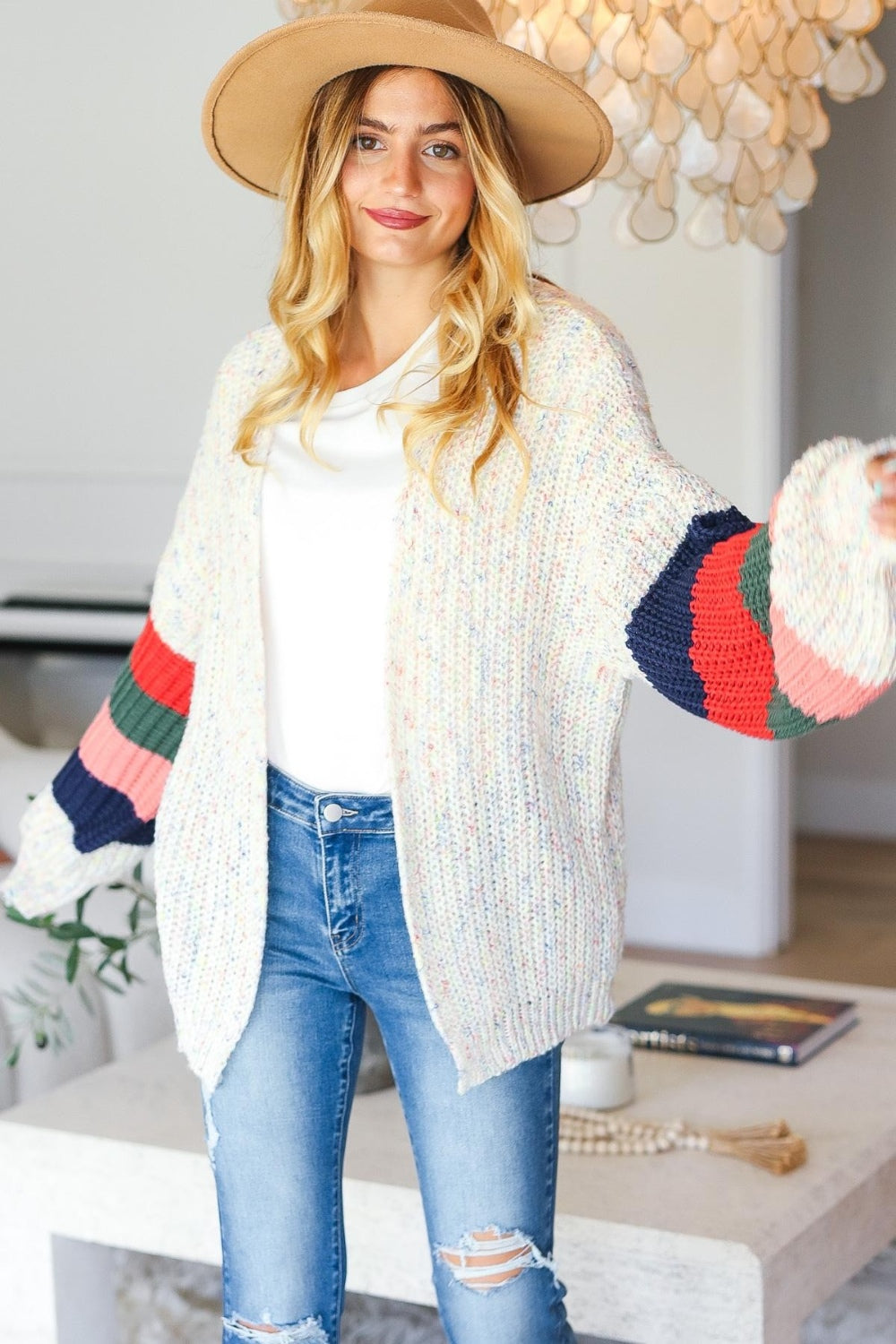 Haptics Full Size Color Block Open Front Cardigan Cardigan Trendsi   