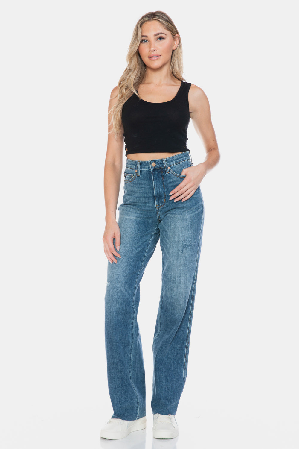 Judy Blue Full Size Tummy Control Cut Raw Hem Straight Jeans - NeoKira Unlimited