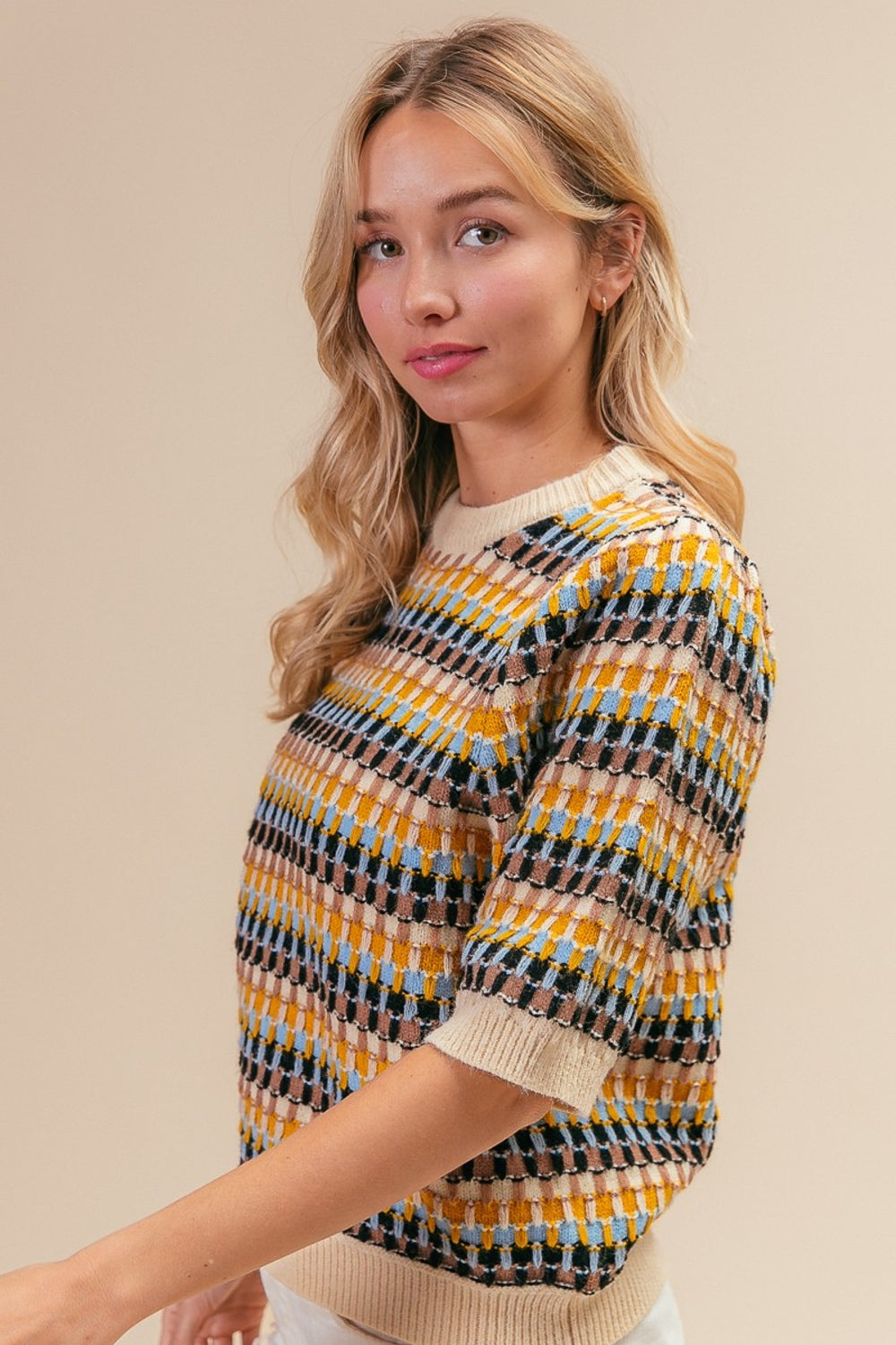 BiBi Multi Color Half Sleeve Sweater - NeoKira Unlimited