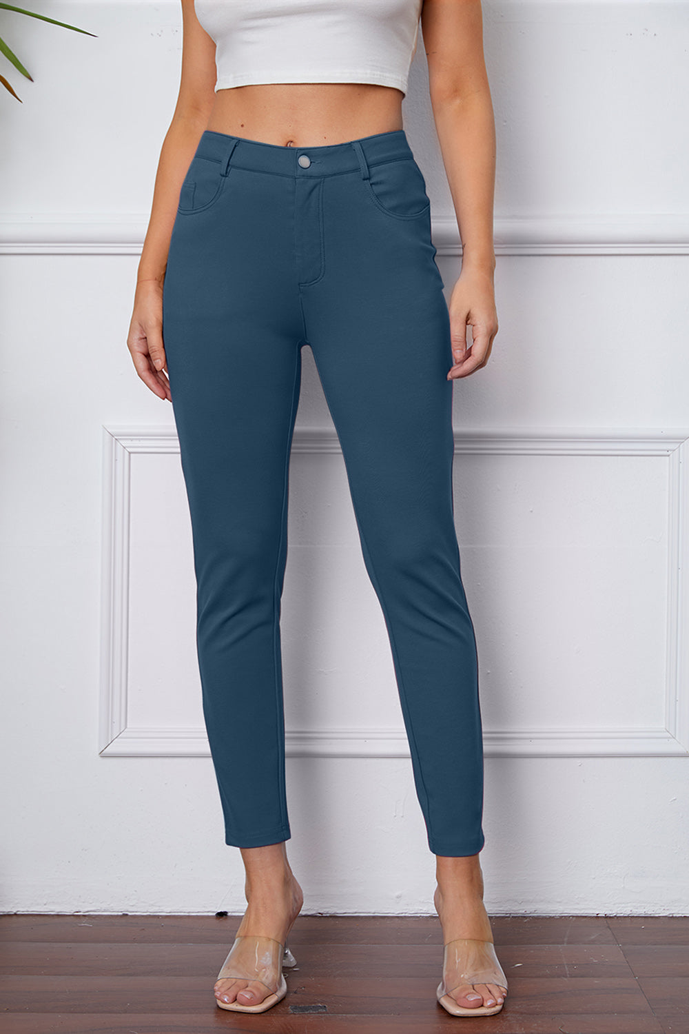 Stretchy Stitch Pants by Basic Bae Pants Trendsi Dusty  Blue M 