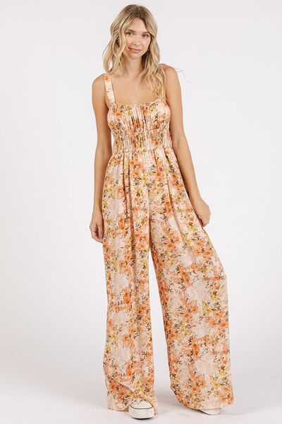 Mittoshop Flower Print Gathered Bust Sleeveless Jumpsuit - NeoKira Unlimited