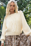 POL Cable Knit Cutout Long Sleeve Sweater Sweater Trendsi Cream S 