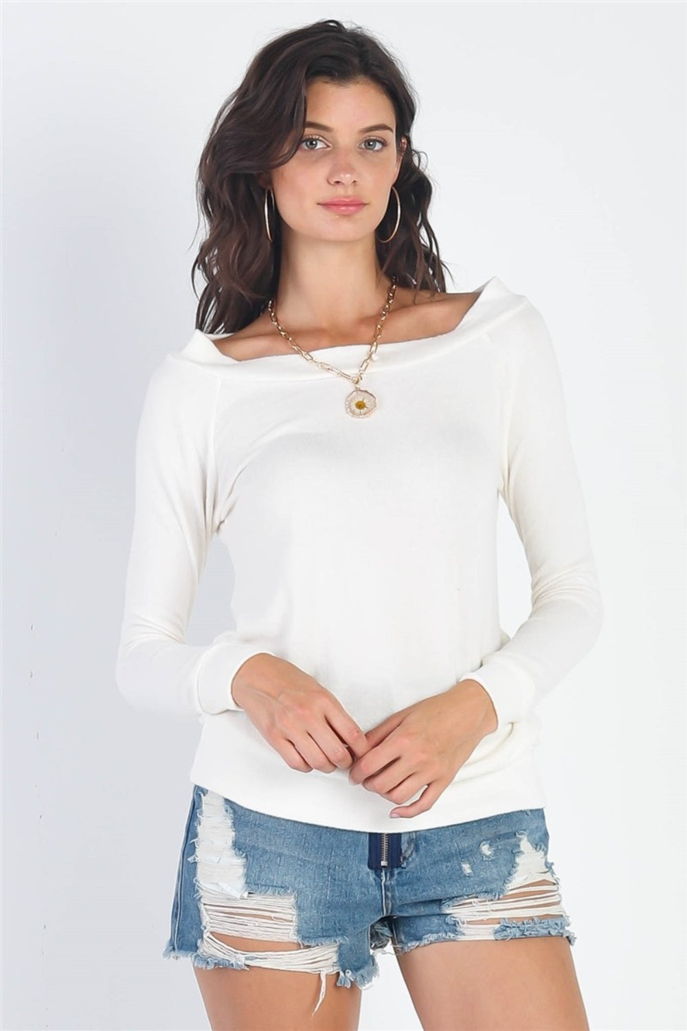 Cherish Apparel Flannel Long Sleeve Top Top Trendsi Ivory S 