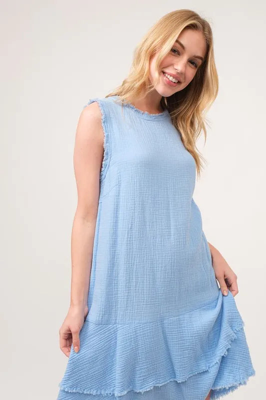 And The Why Washed Fringe Detail Tiered Dress - NeoKira Unlimited