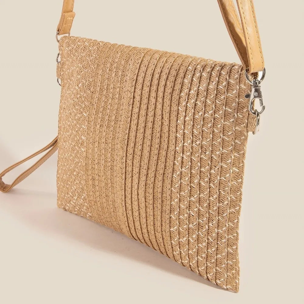 Boho Woven Straw Envelope Crossbody Bag – Natural Tan with Tassel Detail - NeoKira Unlimited