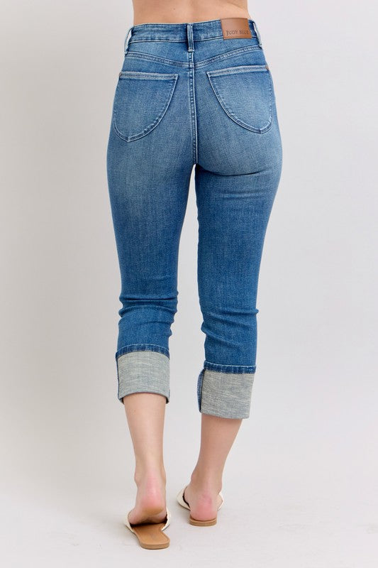 Judy Blue Full Size Skinny Cuff Capris Jeans with Pockets Plus Size - NeoKira Unlimited