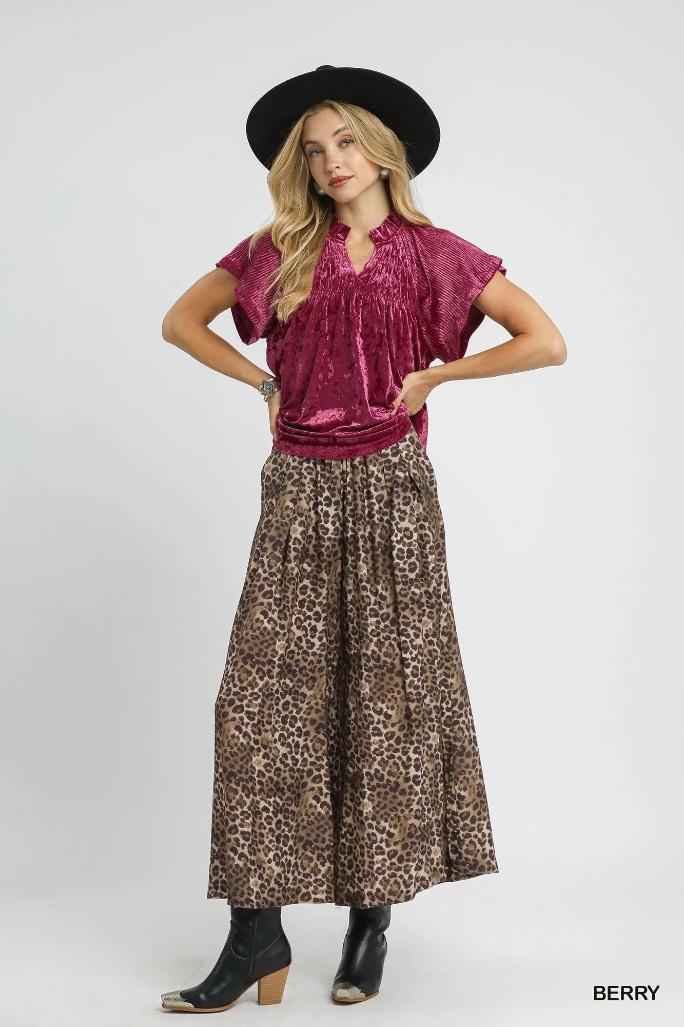 Umgee Crushed Velvet Pleated Blouse Boho Chic Luxe - NeoKira Unlimited