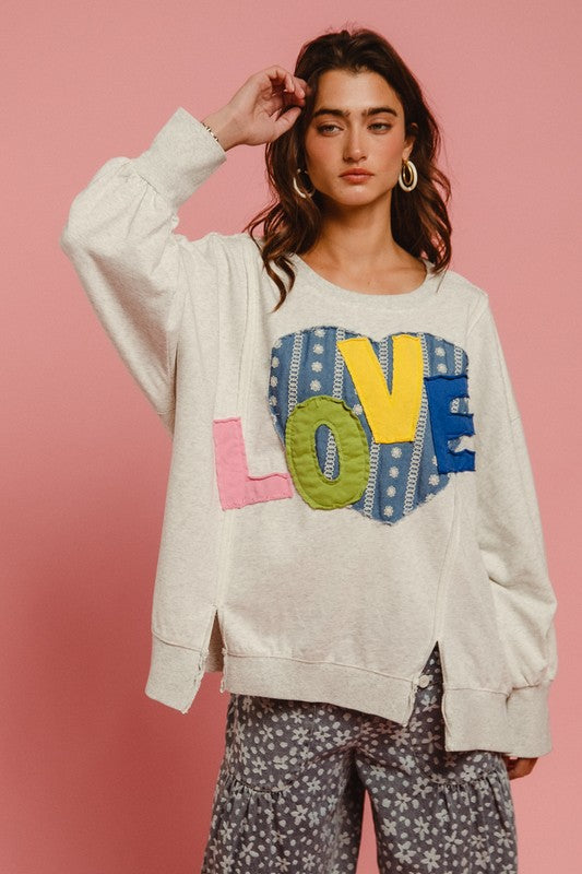 BiBi LOVE Heart Patch Slit French Terry Sweatshirt - NeoKira Unlimited