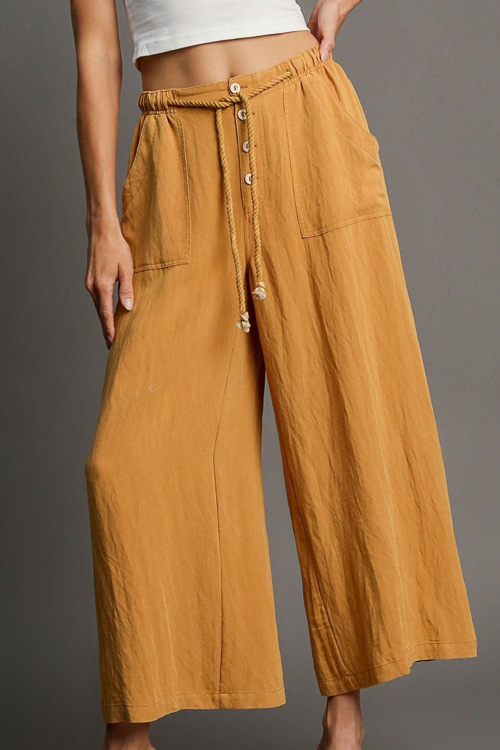 Umgee Full Size Rope Drawstring Wide Leg Pants Plus Size - NeoKira Unlimited