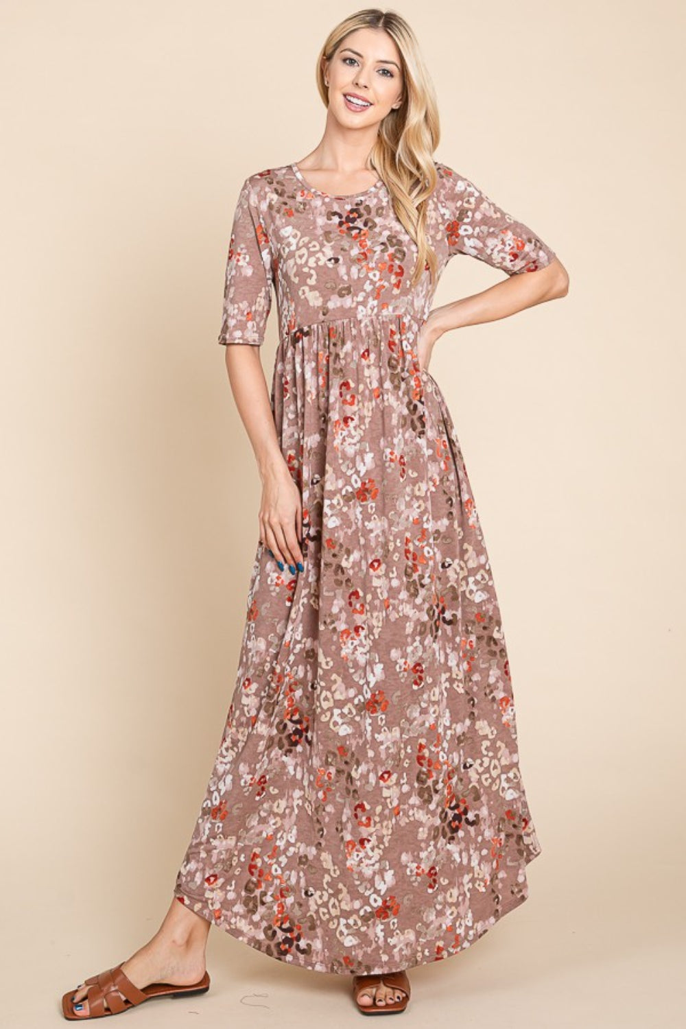 BOMBOM Printed Shirred Maxi Dress Maxi Dress Trendsi   