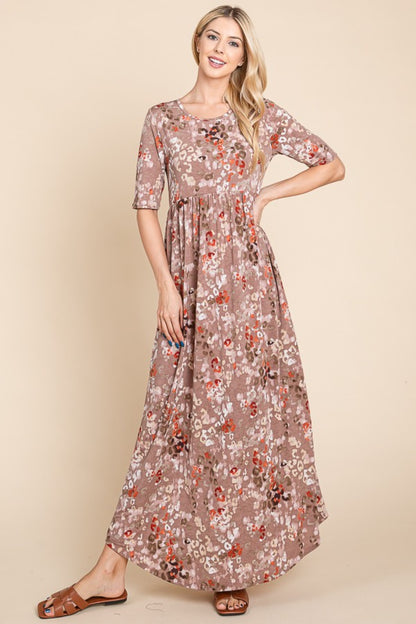 BOMBOM Printed Shirred Maxi Dress - NeoKira Unlimited