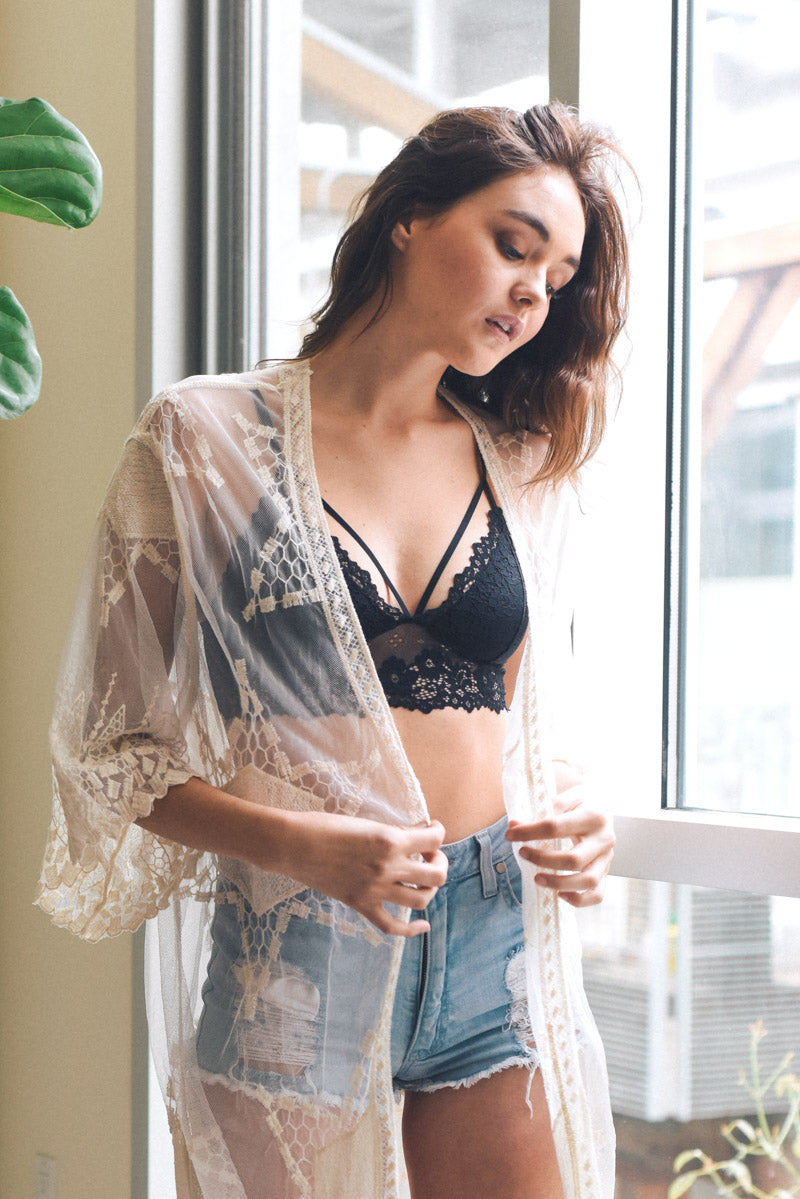 Floral Lace Strappy Front Bralette Bralette Leto Collection   