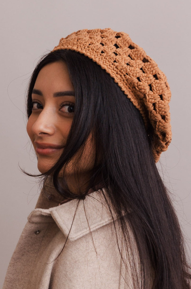 Darling Crochet Knitted Beret Beret Leto Collection One Size Camel 