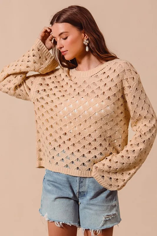 SO ME Geometric Pattern Open Knit Lightweight Sweater - NeoKira Unlimited