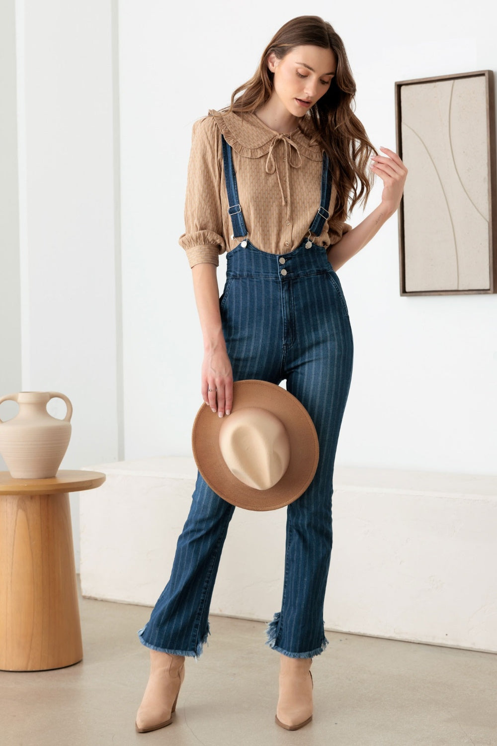 Litz La Striped Stretched Suspender Denim Overalls Overalls Trendsi   