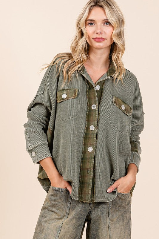 Mittoshop Mineral Washed Plaid Button Down Shacket - NeoKira Unlimited
