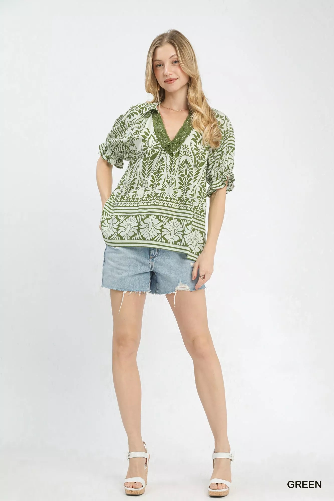 Umgee Two Tone Boarder Print Top - NeoKira Unlimited