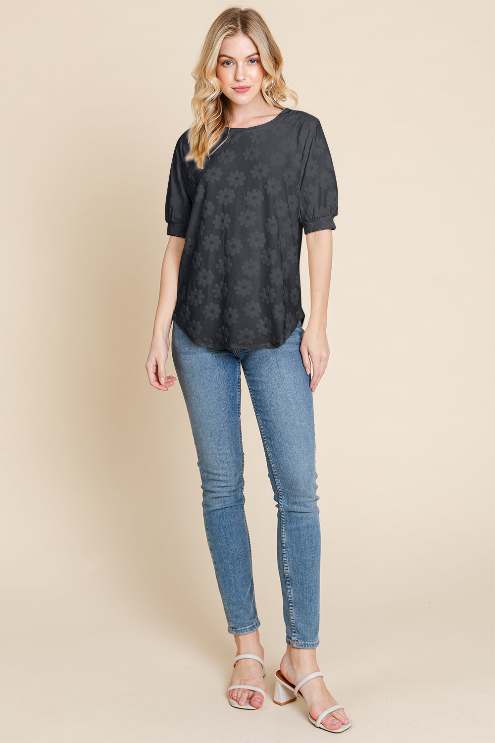 BOMBOM Textured Floral Pattern Top - NeoKira Unlimited