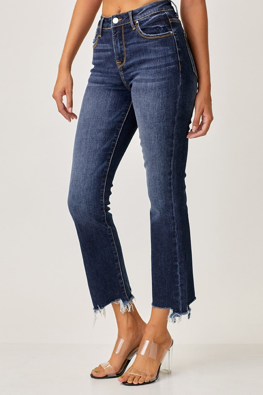 Risen Full Size Frayed Hem Cropped Straight Jeans Jeans Trendsi   