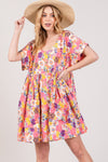 SAGE + FIG Floral Short Sleeve Babydoll Dress with Pockets Mini Dress Trendsi   