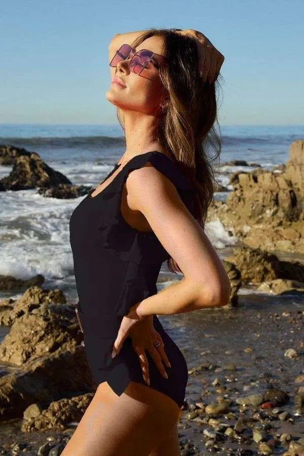 Davi & Dani Solid One Shoulder Ruffle One Piece Swimsuit - NeoKira Unlimited