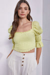 MUSTARD SEED Crinkle Texture Puff Sleeve Crop Top Crop Top Trendsi Lemonade S 