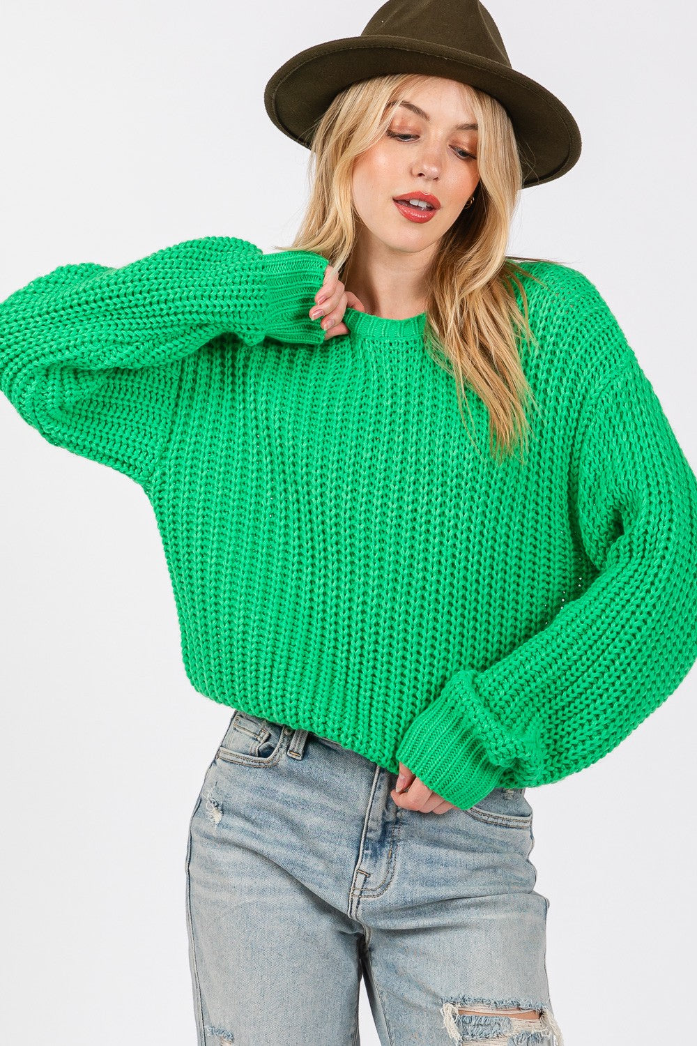 SAGE + FIG Round Neck Drop Shoulder Sweater - NeoKira Unlimited