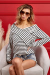 BiBi Crisscross Striped Long Sleeve Blouse Blouse Trendsi   