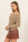 HYFVE Fuzzy Off shoulder Textured Knit Top Top Trendsi   