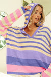 BiBi Striped Color Block  Hooded Knit Top Hooded Top Trendsi Stripe S 