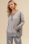 BiBi Striped Thumbhole Long Sleeve Top Top Trendsi   