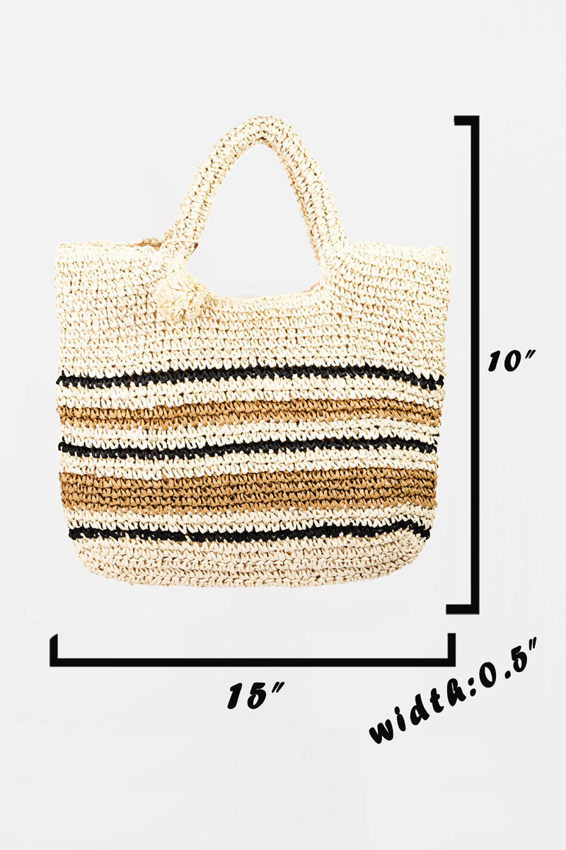 Fame Striped Straw Braided Tote Bag - NeoKira Unlimited